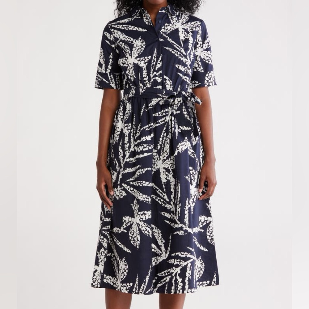 DKNYC Blue and White Midi Sundress with Mandarin Collar